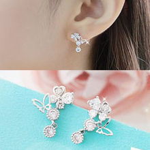 蝶舞花間，閃耀耳畔 2012新款9折韓國進口蝴蝶戀花水鉆耳釘